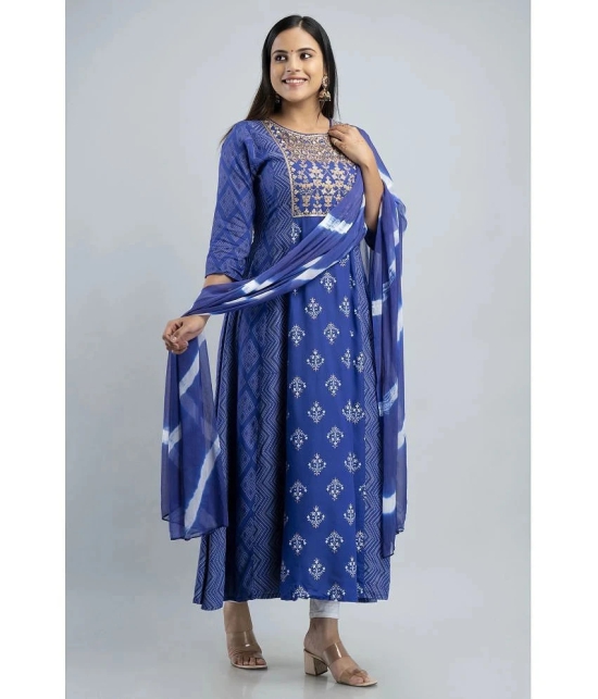 MAUKA - Blue Straight Rayon Womens Stitched Ethnic Gown ( Pack of 1 ) - None