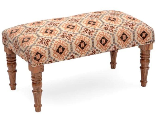 Mango Wood Bench In Cotton Brown Colour-Brown