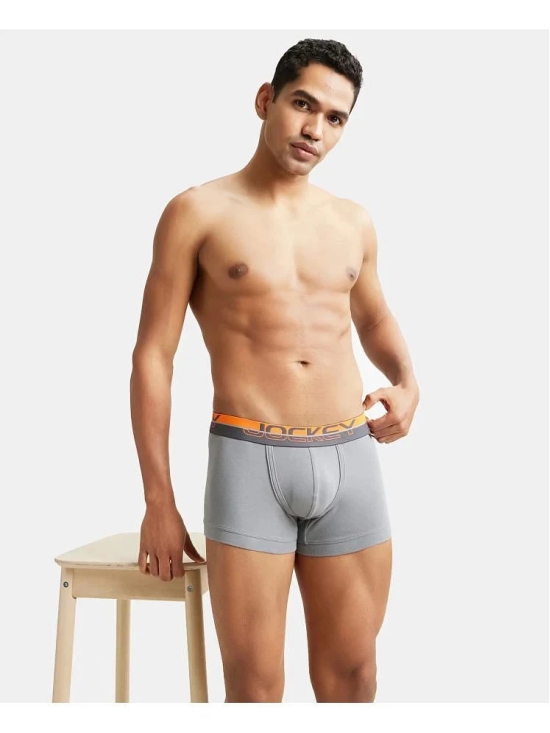 Jockey FP03 Men Super Combed Cotton Rib Solid Trunk with Ultrasoft Waistband - Monument - None