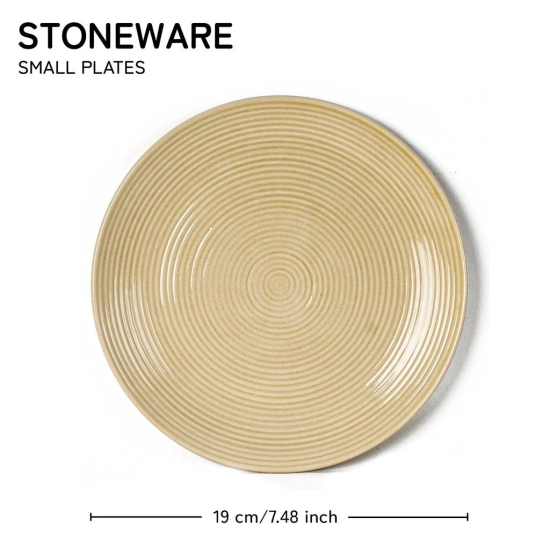 Reactive Handpainted Premium Ceramic 4 Small Plates | Quarter Plates | Stoneware | Microwave and Dishwasher Safe | Pack of 4 | Yellow Ten