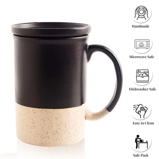 Bodhi House Ceramic Hand Glazed Tea and Coffee Mug with Coaster - 200ml | Set of 1 | Microwave & Dishwasher Safe | for Home Office - Black