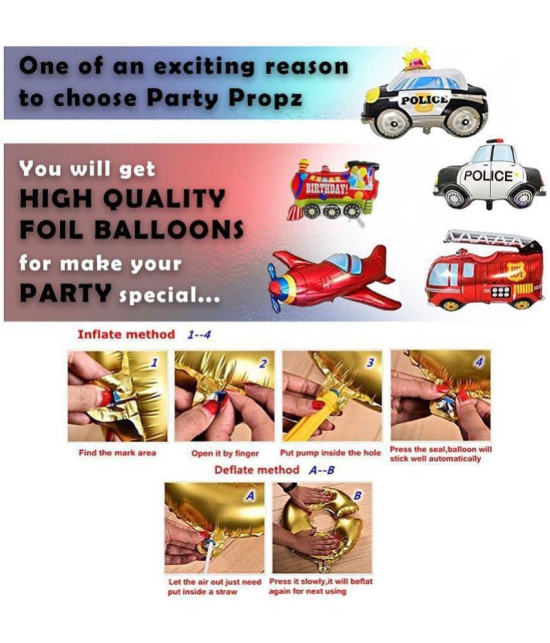 Party Propz Birthday Decoration Boys Happy Birthday Foil Balloon Transport Vehicles Foil Balloons Plane Train P*lice Car Plane Fire Truck Foil Curtain for Kids Boys 1st Birthday - Set of 70 