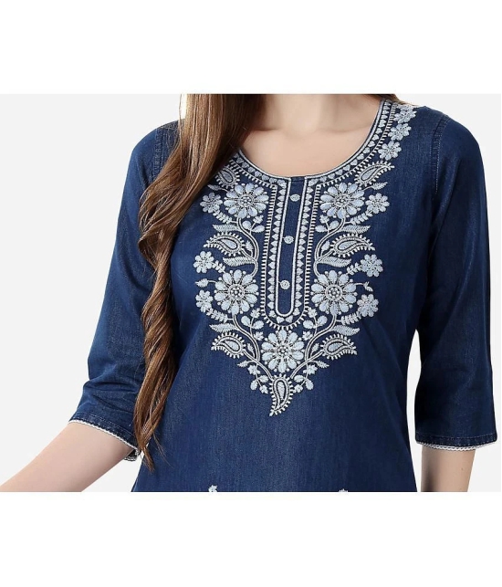 Meher Impex Denim Embroidered Straight Womens Kurti - Blue ( Pack of 1 ) - None