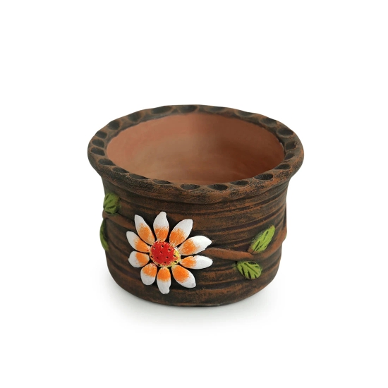 Mud Blossoms Handmade & Handpainted Terracotta Planter Pot (4 Inch)