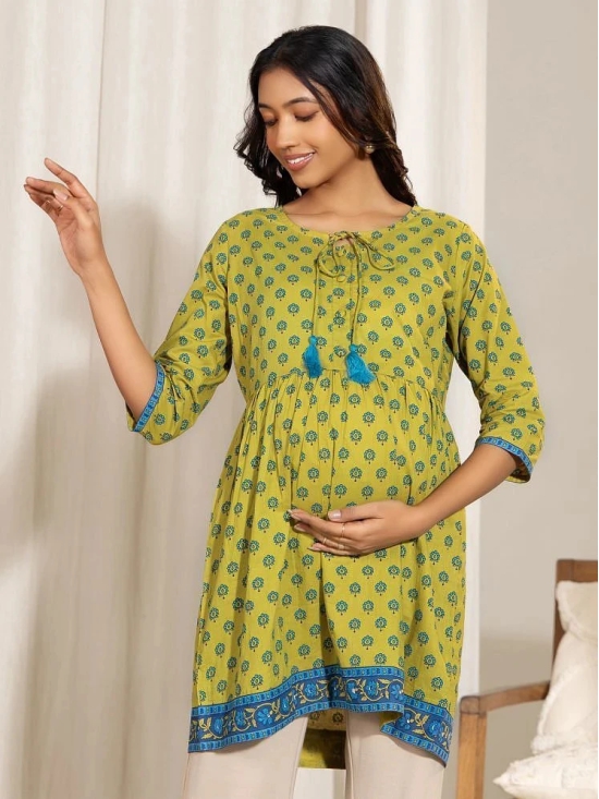 Janasya Green Cotton Maternity Tunics Single - 2XL