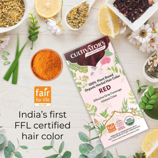 Cultivators Organic Hair Colour - Herbal Hair colour for Women and Men - Ammonia Free Hair Colour Powder - Natural Hair Colour Without Chemical, (Red) - 100g