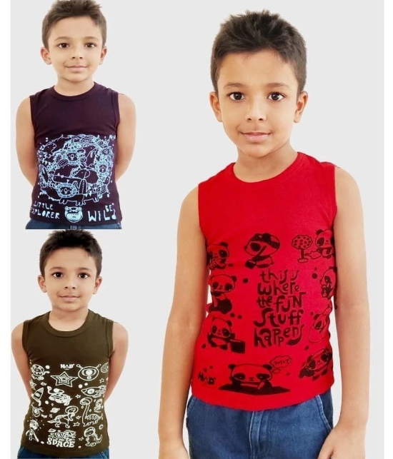 Hap Kings Multi Cotton Printed Boys Vest ( Pack of 3 ) - None