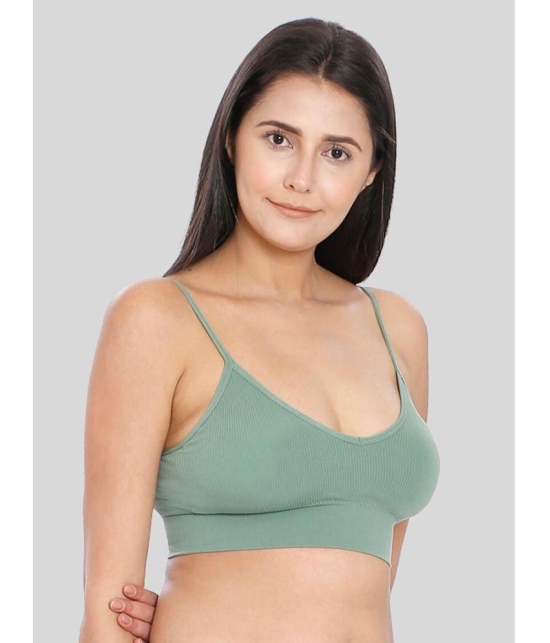 ILRASO - Green Cotton Blend Removable Padding Women's Sports Bra ( Pack of 1 ) - None