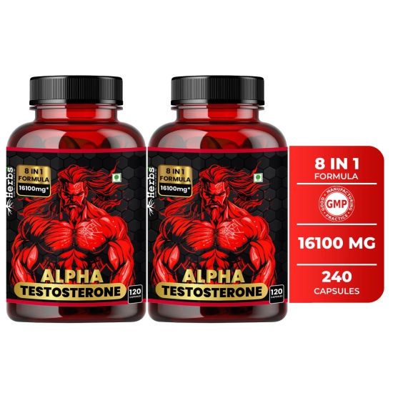 Humming Herbs Alpha Testosterone Booster, 120 Capsules | 8in1 | 16100mg equvivalent| Powerful Combination of Tongkat Ali, Fadogia,Horny Goat Weed, Beet Root and Arginine - Pack of 2