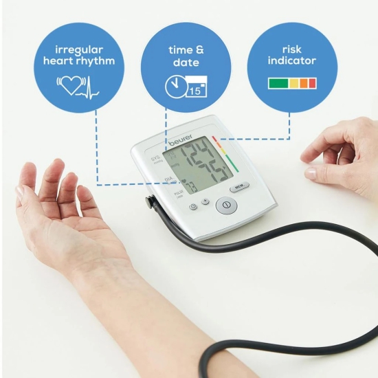 Beurer BM35 Fully Automatic Digital Blood Pressure Monitor (Grey) | Large Display, Cuff Wrapping Guide, Risk Indicator | Memory Feature with Pulse Rate Detection | 5 yr warranty