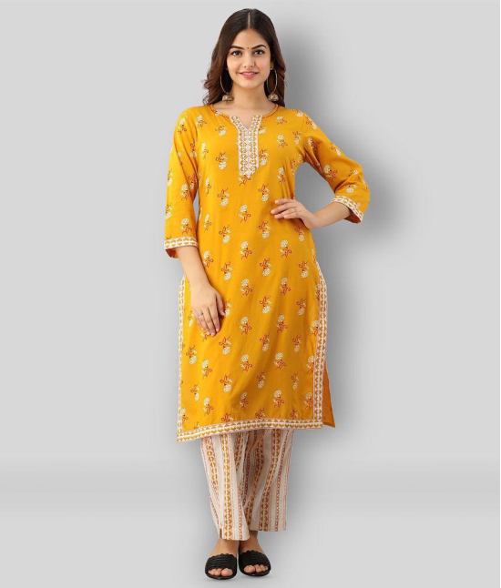 FABRR - Yellow Straight Cotton Women's Stitched Salwar Suit ( Pack of 1 ) - L