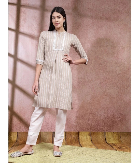 Stylum Cotton Blend Striped Straight Womens Kurti - Beige ( Pack of 1 ) - None