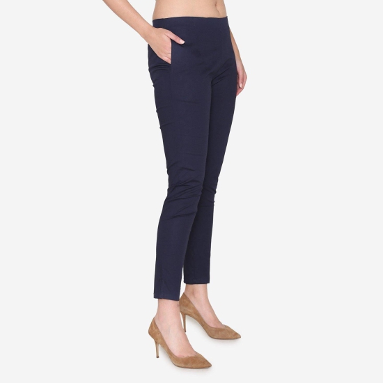 Women's Cotton Formal Trousers - Navy Navy L