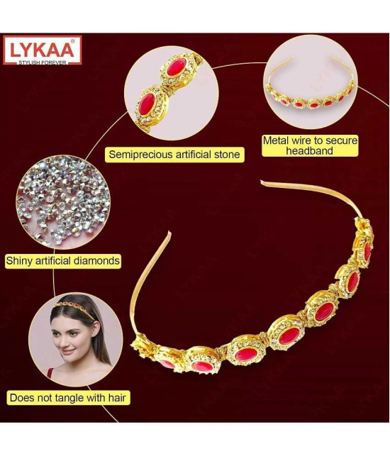 LYKAA Kundan Hair Band Sheeshphool Matha patti Hair Accessories for Women and Girls - 1Pcs (RED) - Red