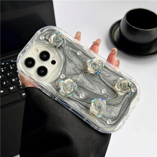 Rose caseHSN:SKU:NEW14-Grey Rose / iPhone 15 Pro