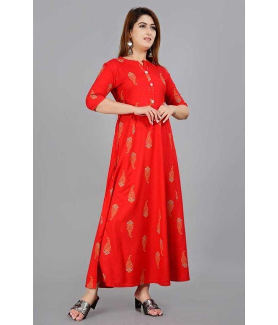 Smien - Red Rayon Women''s Anarkali Kurti ( Pack of 1 ) - None