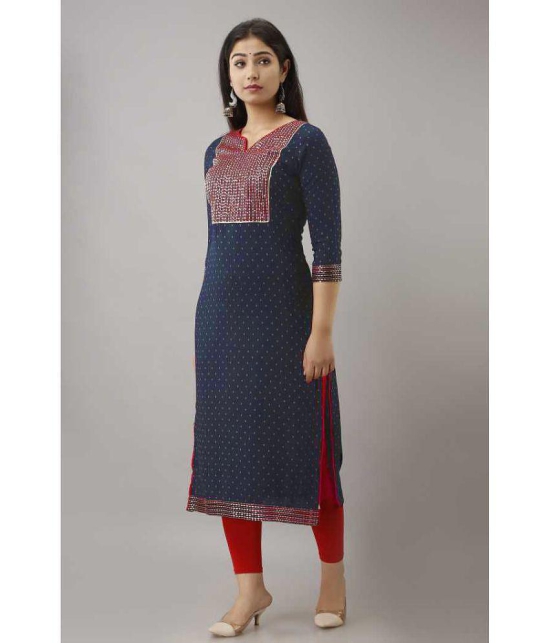 OFLINE SELCTION - Navy Blue Cotton Blend Women''s Straight Kurti ( Pack of 1 ) - None