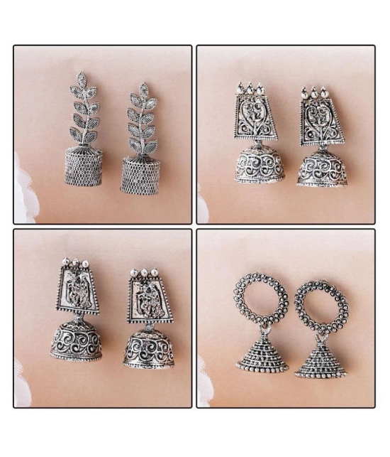 Silver Shine  Oxidised Wedding  Traditional jhumki Earring For Women Girl Set 4 - Silver