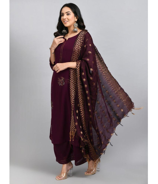 Desinoor - Wine Straight Georgette Women''s Stitched Salwar Suit ( Pack of 1 ) - None