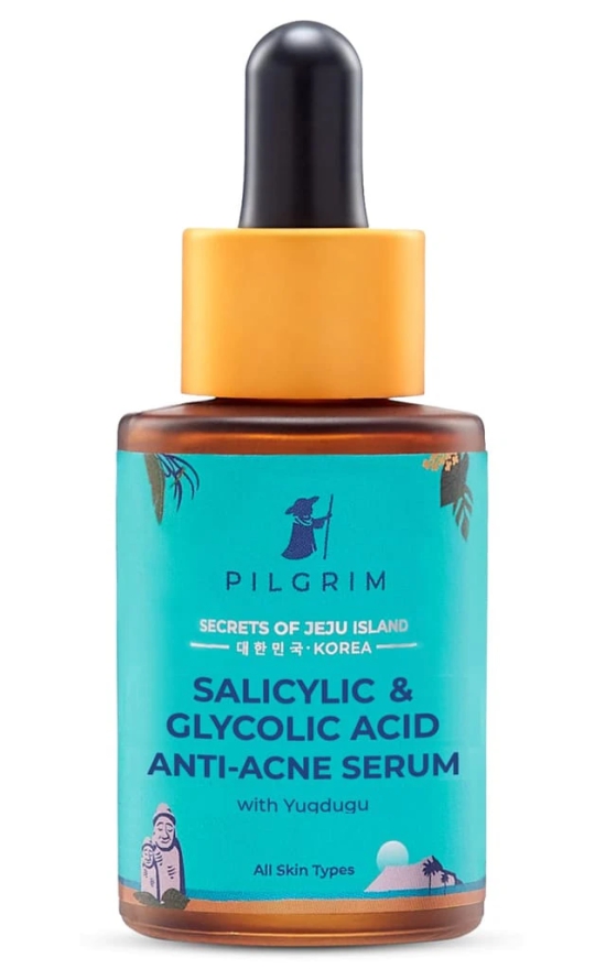 Pilgrim Korean Salicylic Acid 1% + Glycolic Acid 3% Anti Acne Serum for oily & acne prone skin | All Skin Types | Korean Skin Care | For Men & Women | Vegan & Cruelty-free| 30ml