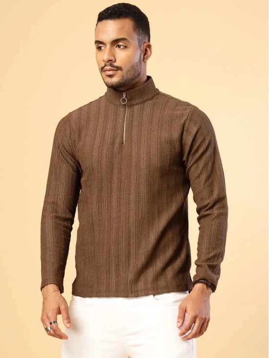 Rigo Polyester Slim Fit Striped Full Sleeves Mens High Neck T-Shirt - Brown ( Pack of 1 ) - None