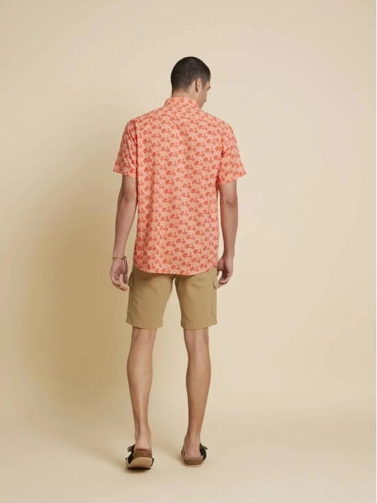 Peach Orange Scooter Printed Shirt-S