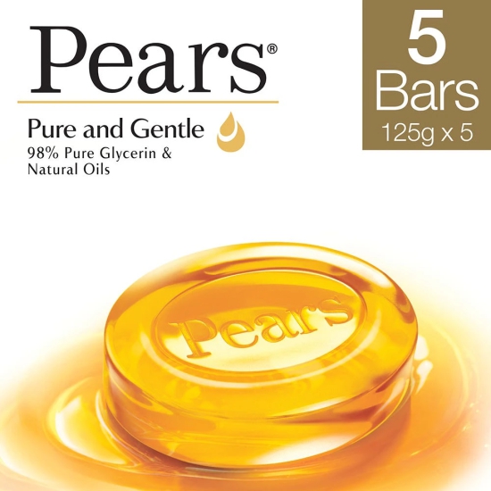 Pears Moisturising Bathing Bar Soap With Glycerine Pure & Gentle - For Golden Glow - (125G X 5)