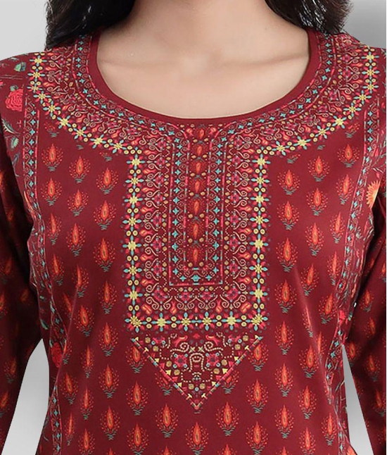 Meher Impex - Maroon Crepe Womens Straight Kurti ( Pack of 1 ) - 3XL