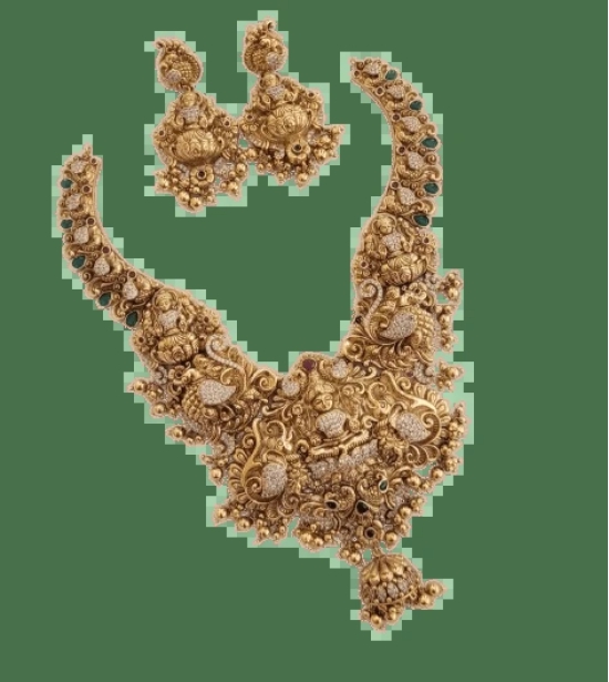 Gold Plated Goddess Lakshmi Antique Neckless and Earrings