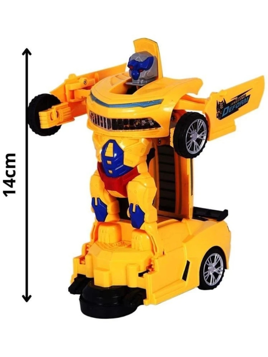 THRIFTKART  --  Deform Robot Car for Kids Bump & Go Action 2 in 1 Robot Car Toy with 3D Lights and Music Transform Car Toy Battery Operated (Yellow)