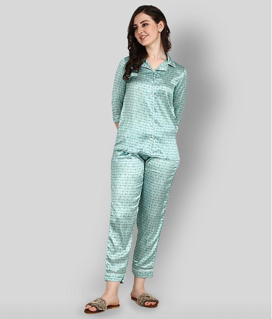 Berrylicious - Turquoise Satin Women's Nightwear Nightsuit Sets ( Pack of 1 ) - XL