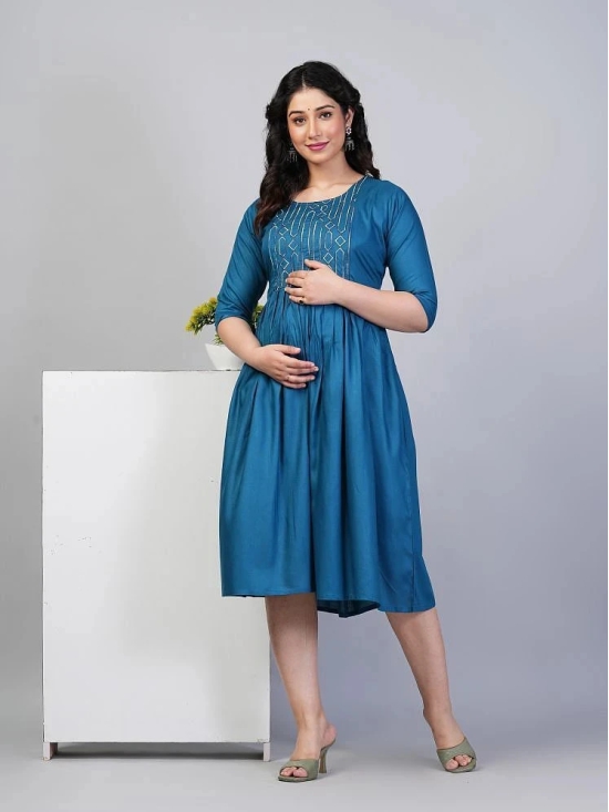 RIAANA Rayon Embroidered Anarkali Womens Kurti - Blue ( Pack of 1 ) - None