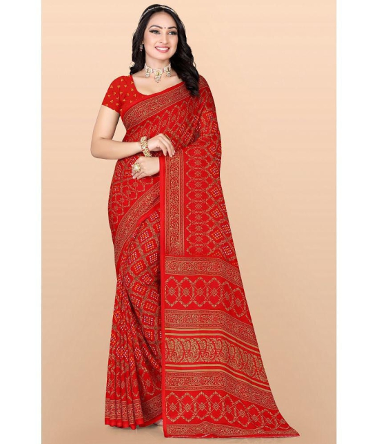 LEELAVATI - Red Georgette Saree With Blouse Piece ( Pack of 1 ) - Red