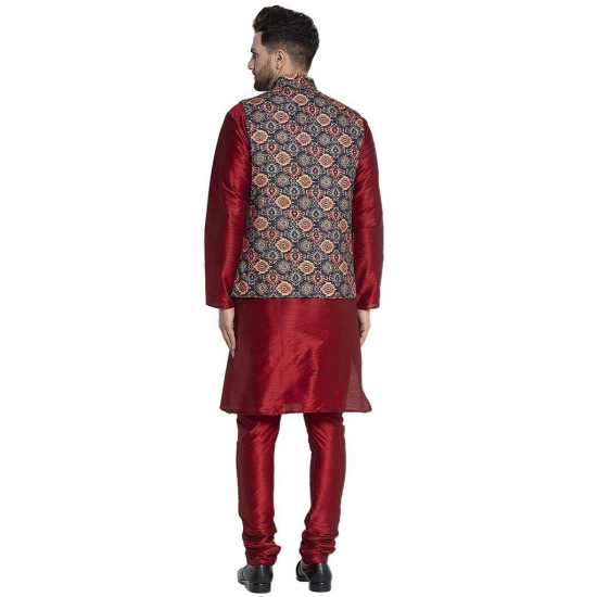 Banity Bey Men's Silk Blend Maroon Kurta Pajama with Designer Ethnic Nehru Jacket/Modi Jacket/Waistcoat