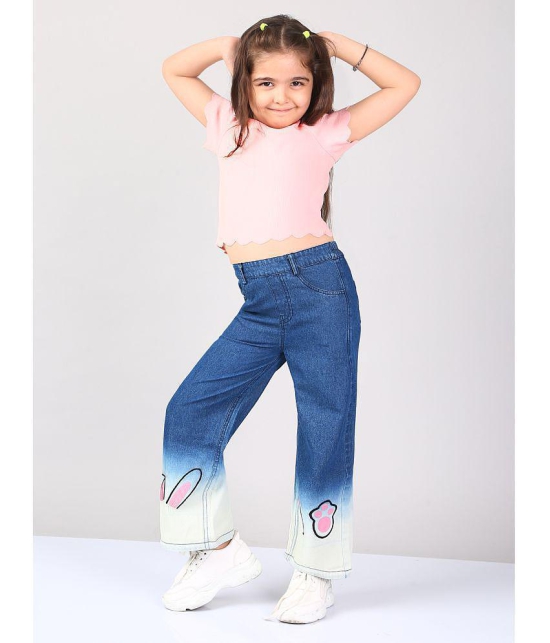 Naughty Ninos Girls Ombre washed Blue Denim Embroidered Pants - None