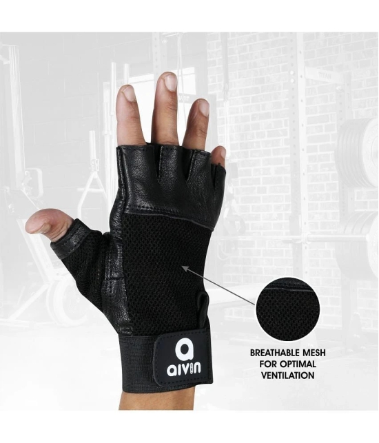 Aivin Compact Unisex Leather Gym Gloves For Professional Fitness Training and Workout With Half-Finger Length - One Size