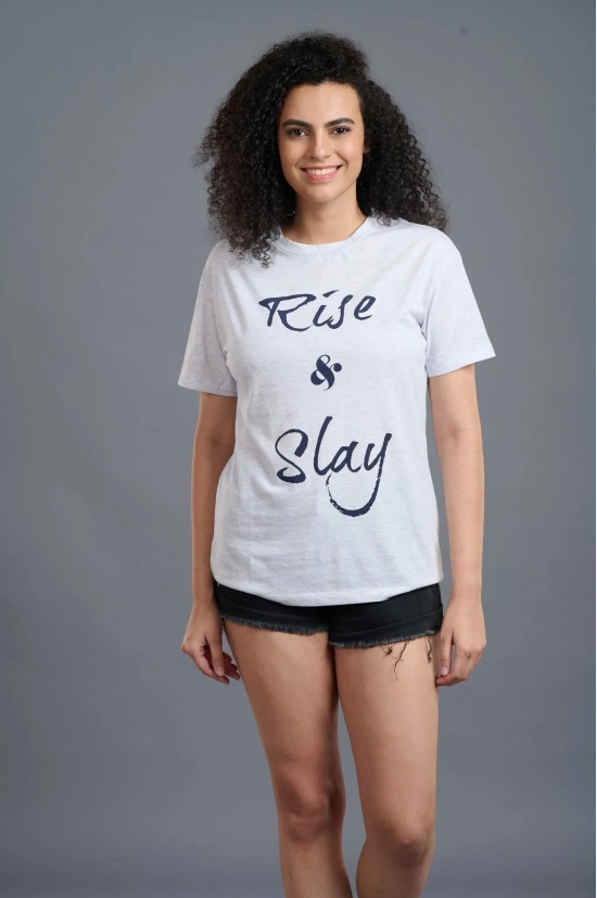 Rise & Slay Printed White Oversized T-Shirt for Women M