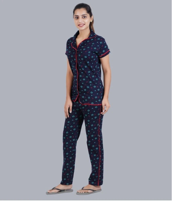 Sathiyas - Navy Cotton Womens Nightwear Nightsuit Sets ( Pack of 1 ) - None