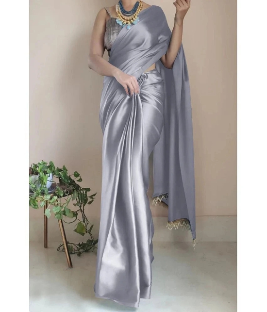 Apnisha Satin Solid Saree With Blouse Piece - Grey ( Pack of 1 ) - Grey