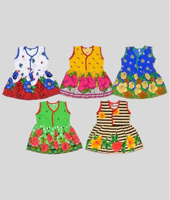 Sathiyas - Multi Cotton Baby Girl Frock ( Pack of 5 ) - None