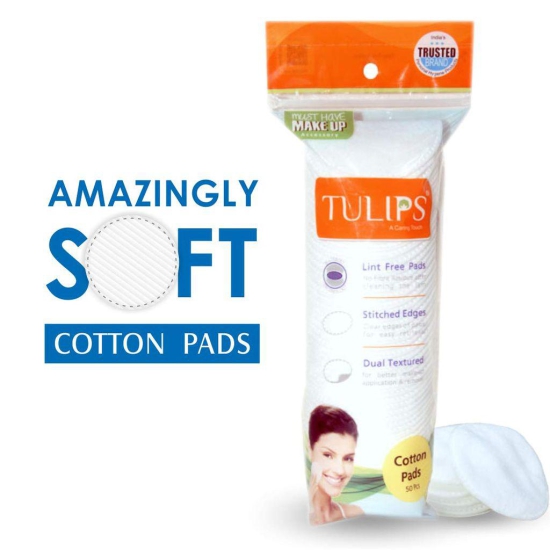 Tulips 50 Round Facial Cotton Pads in a Ziplock Bag (Pack of 6); Made from 100% Pure Soft Cotton, Best for Applying & Removing Makeup, safe for sensitive Skin