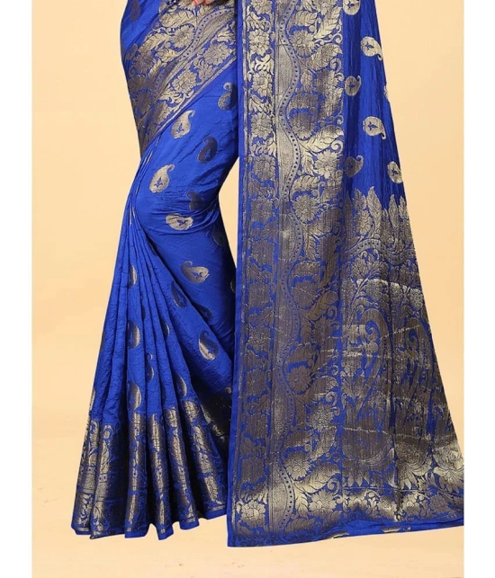 Gazal Fashions - Blue Banarasi Silk Saree With Blouse Piece ( Pack of 1 ) - Blue