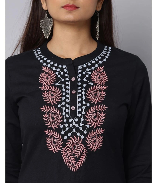 Alena Cotton Embroidered Straight Womens Kurti - Black ( Pack of 1 ) - None