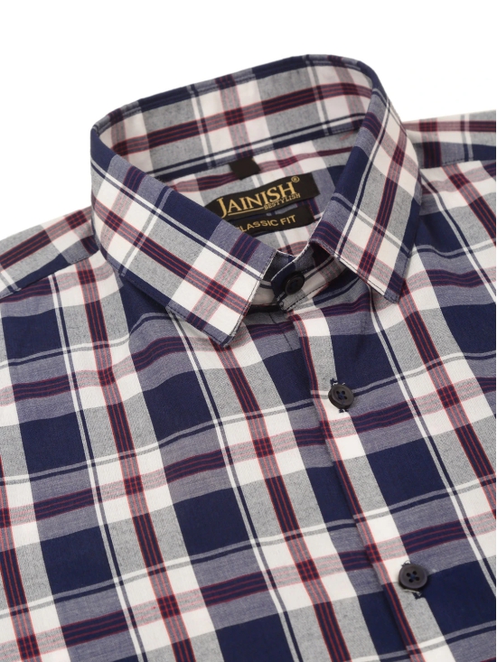 Indian Needle Mens Cotton Checked Half Sleeve Formal Shirts-L / Navy-Blue