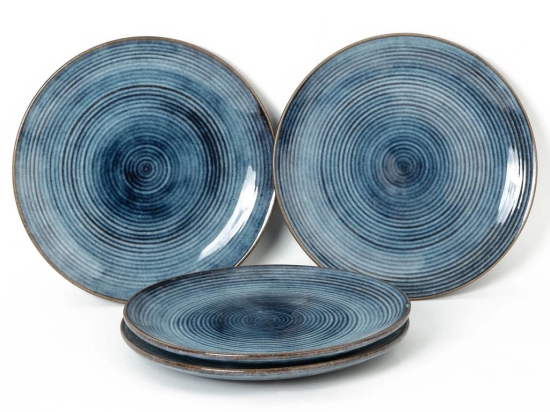 Reactive Handpainted Premium Ceramic 4 Small Plates | Quarter Plates | Stoneware | Microwave and Dishwasher Safe | Pack of 4 | Reactive Blue