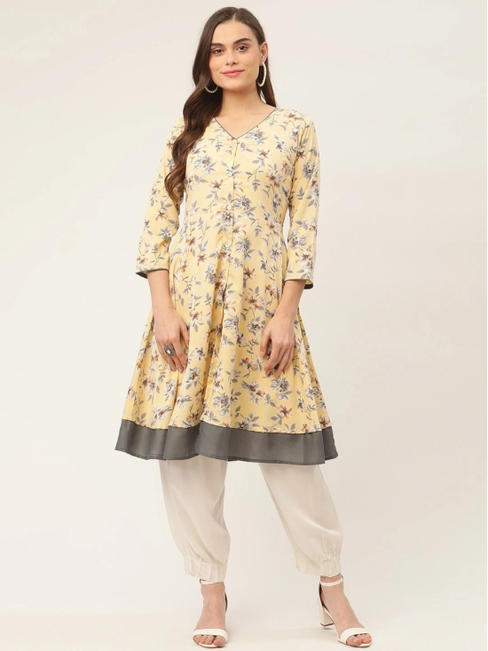 Women Yellow and White Flared Printed kurta-XXL / Yellow