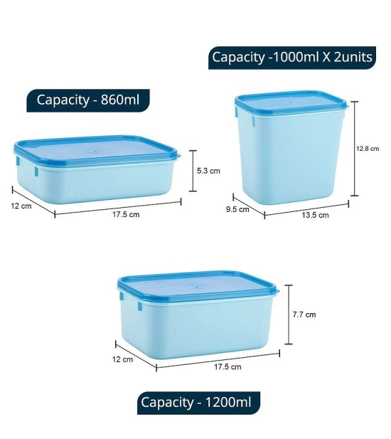 HOMETALES Plastic Multi-Purpose Food Container, 860ml X 1U, 1200ml X 1U, 1000ml X 2U, Light Blue, (4U) - Blue