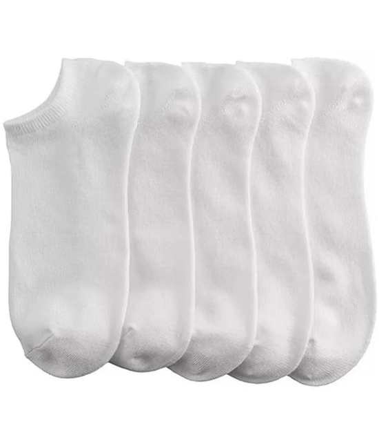 THRIFTKART Cotton Blend Mens Solid White Low Cut Socks ( Pack of 5 ) - White