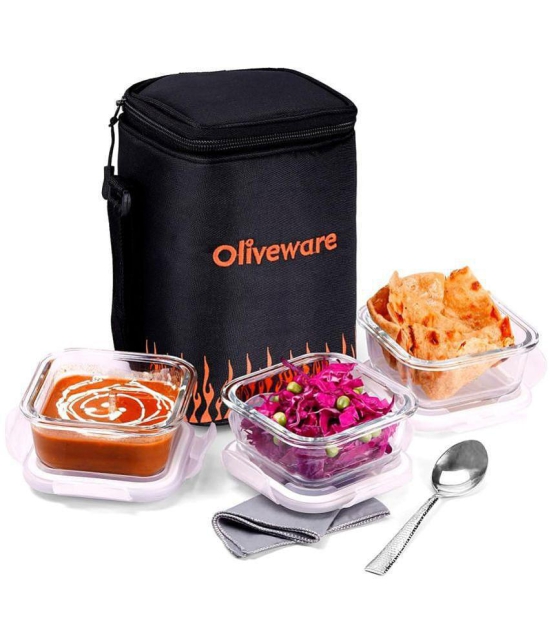 Oliveware Glass Lunch Box 3 - Container ( Pack of 1 )