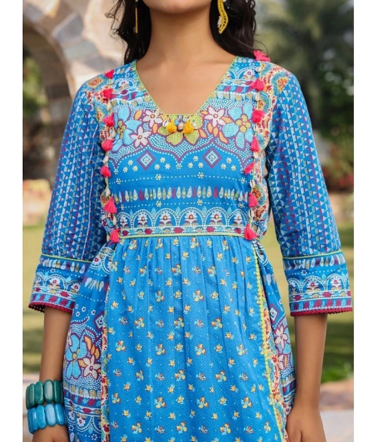 Juniper Cotton Printed Knee Length Womens Fit & Flare Dress - Blue ( Pack of 1 ) - None